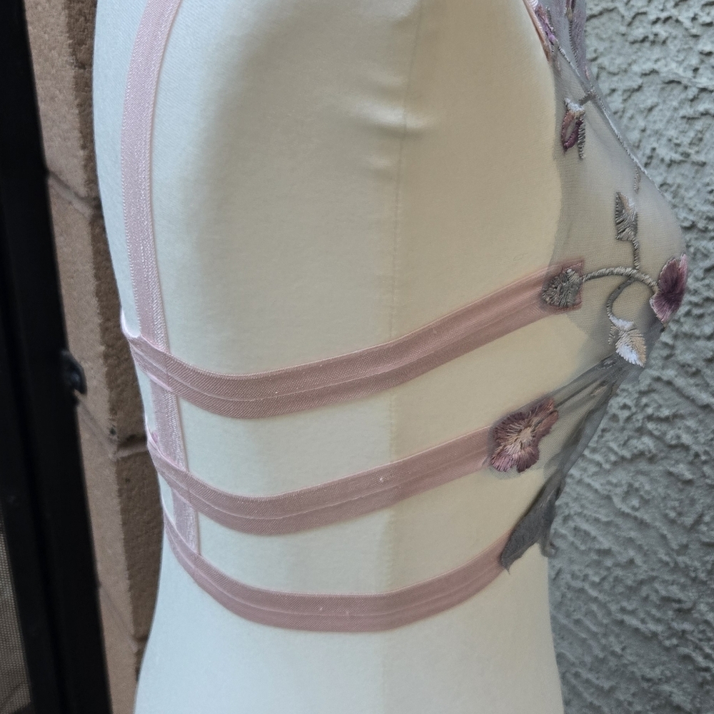 Lovechild Boudoir Handmade Rare Pink Floral Mesh Top - Picture 8 of 10